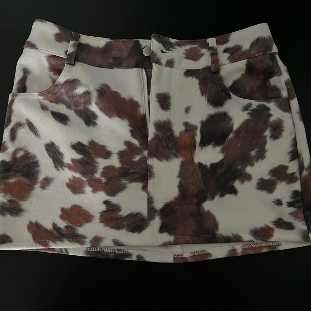 BOGO❗️Sincerely Jules Brown and White Cow Print Mini Skirt